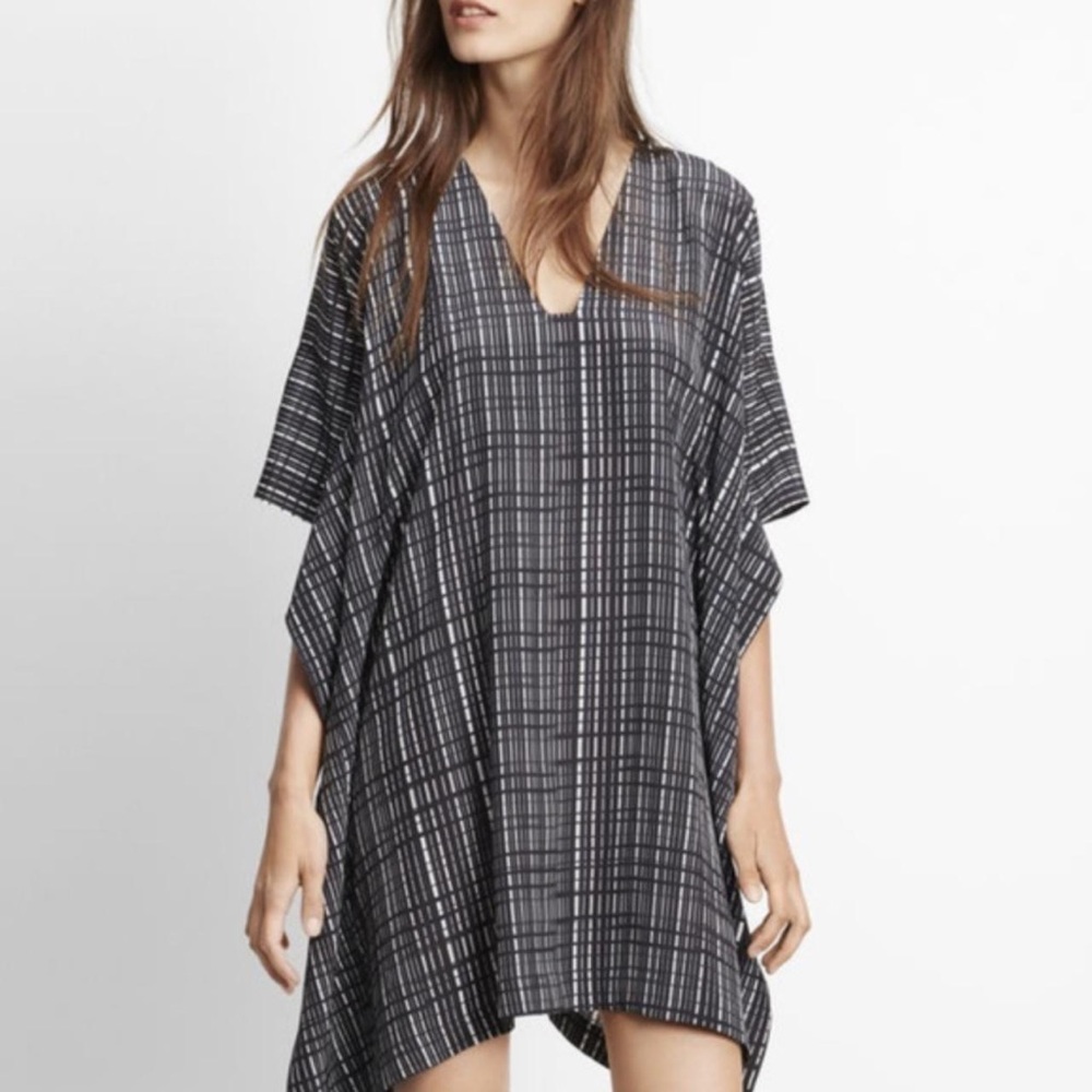 NWT VINCE Interlace Print Silk V-Neck Caftan Dress, Womens Large